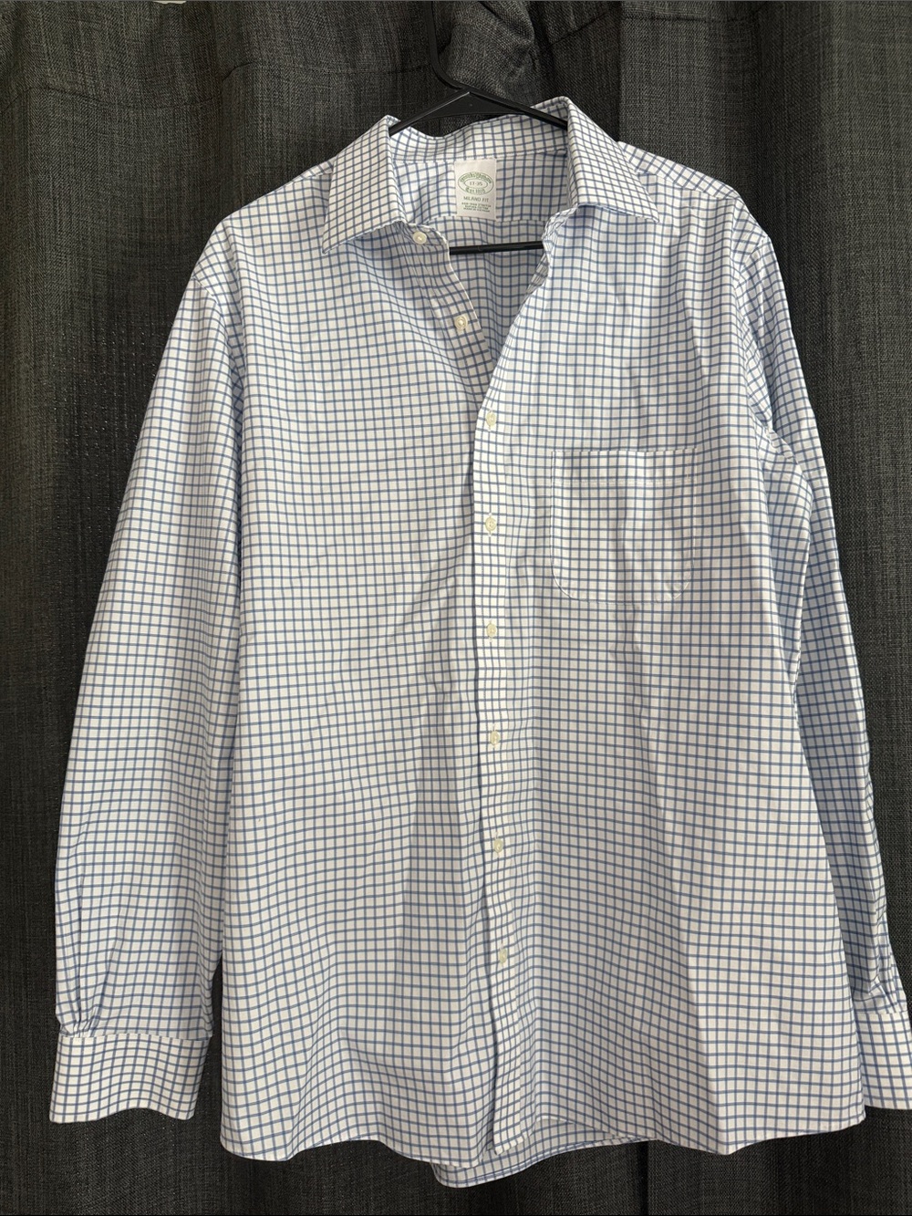 Brooks Brothers White Dress Shirt with Blue Windowpane Check